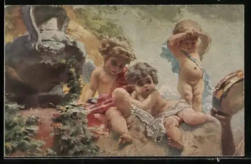 AK Drei nackte Engel voller Erwartung