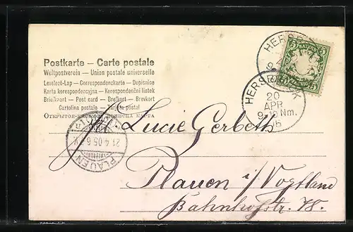 AK Mädchen mit zwei Osterhasen, Fröhliche Ostern