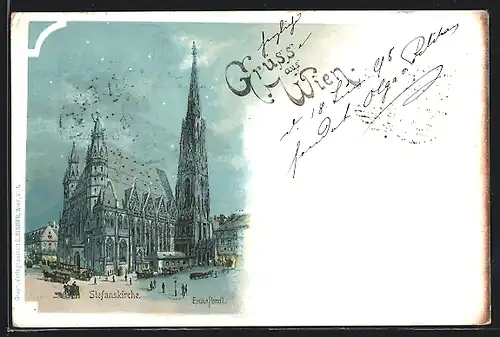 Künstler-Lithographie Erwin Pendl: Die Stefanskirche