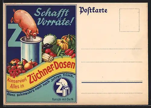 AK Reklame für das Konservieren von Lebensmitteln in Züchner-Dosen