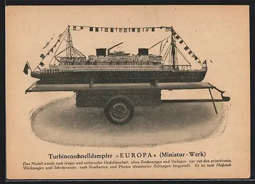 AK Turbinenschnelldampfer Europa Miniatur-Werk, Modellbau-Passagierschiff