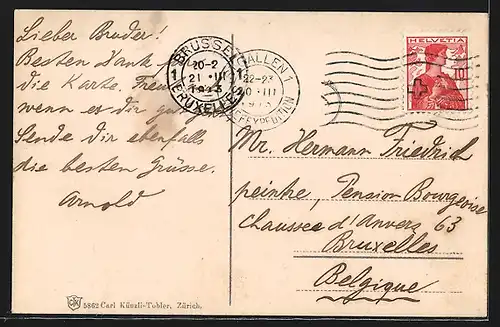 AK St. Gallen, Ortsansicht mit Kirche und Säntis