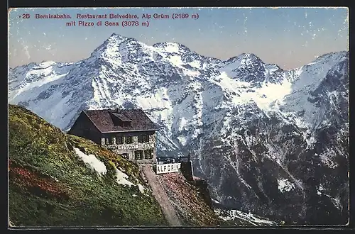AK Alp Grüm, Restaurant Belvedere mit Pizzo di Sena