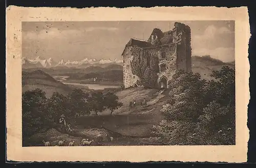 Künstler-AK Habsburg, Ruine des Stammschlosses des österreichischen Kaiserhauses