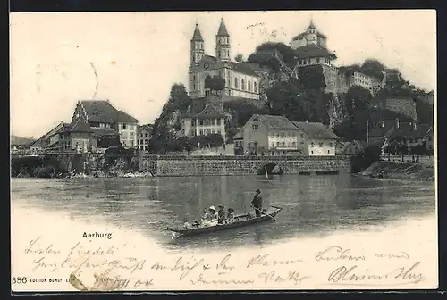 AK Aarburg, Ortsansicht mit Ruderboot und Kirche