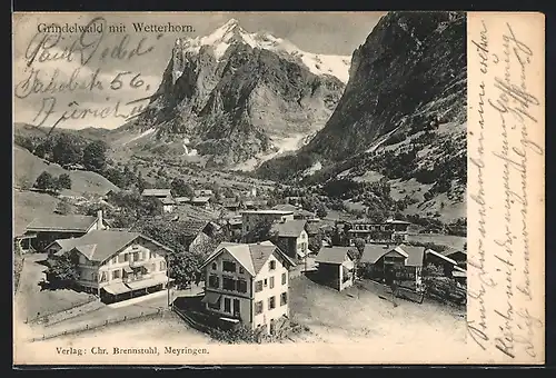 AK Grindelwald, Blick auf den Ort mit Wetterhorn