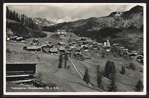 AK Tschiertschen, Ortsansicht mit Hotel