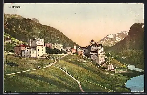 AK Pontresina, Blick auf den Ort