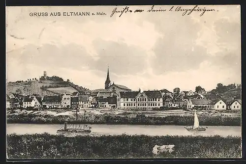 AK Eltmann a. M., Ortspanorama mit Main