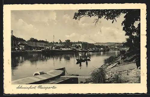 AK Schweinfurt / Main, Stadt mit Fischern auf dem Main