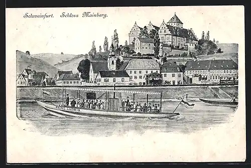 AK Schweinfurt, Schloss Mainberg mit Boot Prinz Ludwig