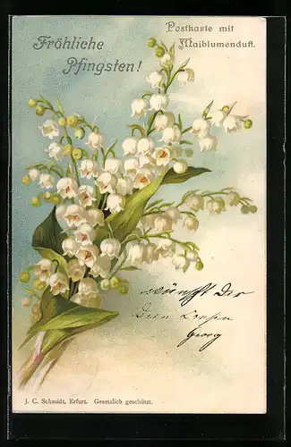Duft-AK Fröhliche Pfingsten, Maiglöckchen, mit Maiblumenduft