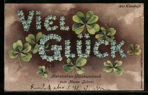 Duft-AK Glückspostkarte, Kleeblätter Neujahresgruss