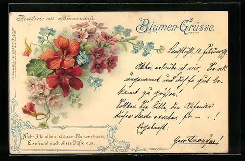 Duft-AK Blumen-Grüsse, Bunter Strauss mit Blumenduft