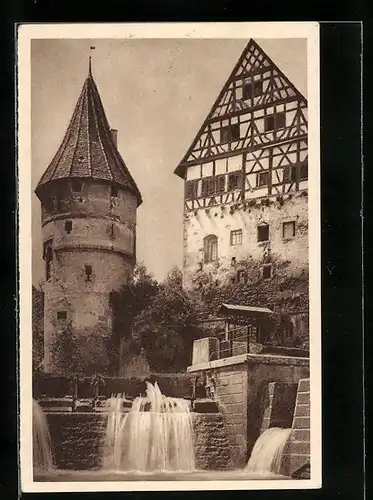 AK Balingen, Am Zollernschloss mit Wasserfall, Ganzsache WHW Winterhilfswerk