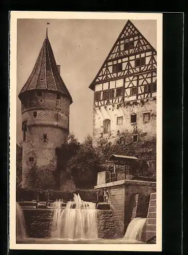 AK Balingen, Am Zollernschloss mit Wasserfall, Ganzsache WHW Winterhilfswerk