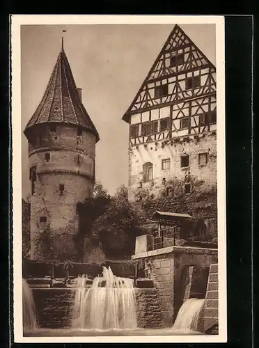 AK Balingen, Am Zollernschloss mit Wasserfall, Ganzsache WHW Winterhilfswerk