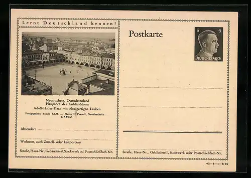 AK Neuitstein, Platz mit einzigartigen Lauben, Ganzsache Lernt Deutschland kennen