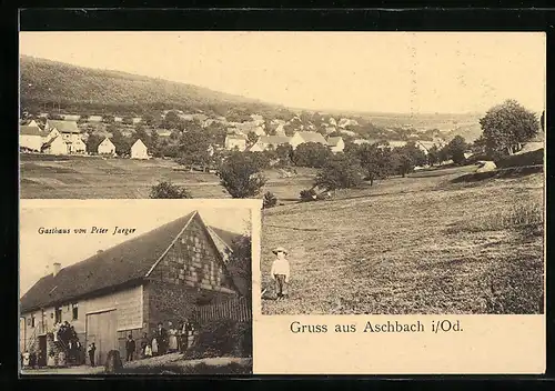 AK Aschbach / Odenwald, Gasthaus von Peter Jaeger, Gesamtansicht des Ortes