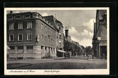 AK Nordenham a. d. Weser, Bahnhofstrasse mit Landessparkasse