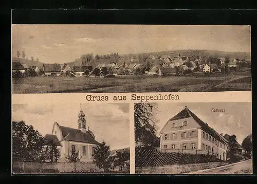 AK Seppenhofen, Rathaus, Kirche, Ortsansicht