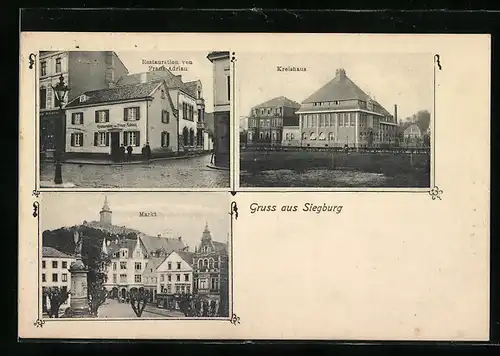 AK Siegburg, Gasthaus Restauration F. Adrian, Markt, Kreishaus
