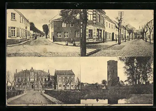 AK Oedt, Strassenpartie mit Geschäftshaus, Turm