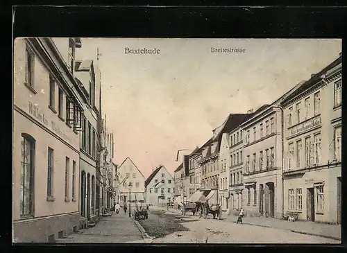 AK Buxtehude, Breitestrasse mit Mackenthuns Hotel, rückseitig Zeichnung
