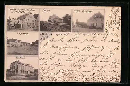 AK Sundhofen, Bahnhof, Bäckerei Hoffert, Hauptstrasse