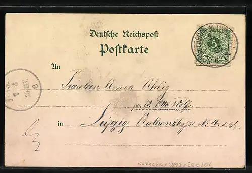Vorläufer-Lithographie Schneeberg / Erzgebirge, 1895, Gewerbeschule, Kgl. Gymnasium und Stadtwappen