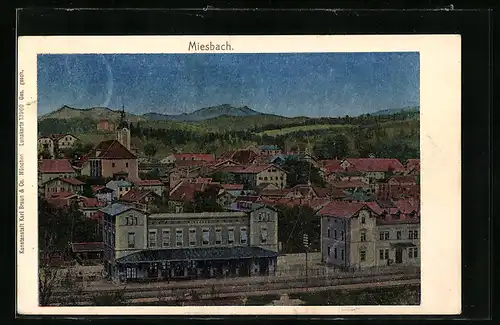 AK Miesbach, Ortsansicht mit Bahnhof