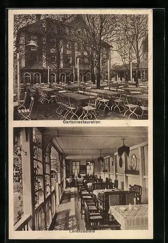 AK Augsburg, Gasthaus Lenzhalde, Innenansichten, Besitzer Lorenz Schrötter, Thelottstr. 2