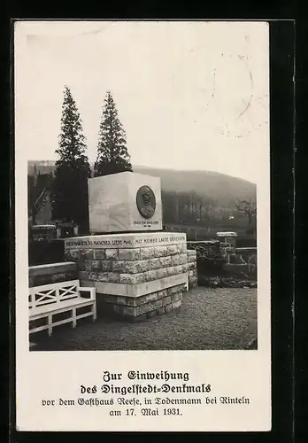 AK Todenmann b. Rinteln, Einweihung des Dingelstedt-Denkmals vor dem Gasthaus Reese am 17. Mai 1931