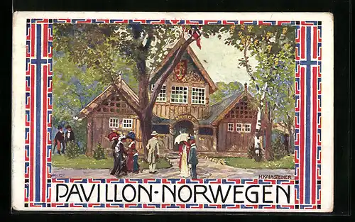 Künstler-AK H. Kalmsteiner: Wien, I. Internationale Jagd-Ausstellung 1910, Pavillon Norwegen