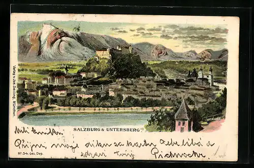 AK Salzburg, Vermenschlichte Berge mit Hohensalzburg, Berggesichter
