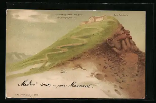 Lithographie Killinger Nr. 103: Ein Geologischer Faulpelz, Das Faulhorn, Berg mit Gesicht / Berggesichter