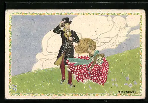 Künstler-AK sign. Mitzi Marbach: Paar auf einer Wiese