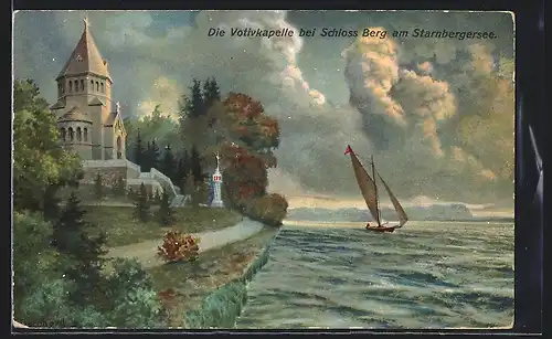 Künstler-AK Starnberg /Starnbergersee, Votivkapelle bei Schloss Berg