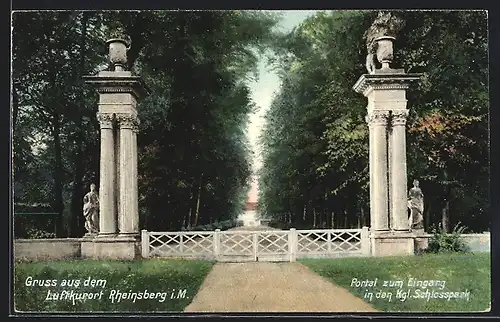 AK Rheinsberg i. M., Eingang in den Schlosspark, Portal