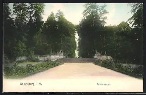 AK Rheinsberg i. M., Sphinxtreppe mit Parkanlage