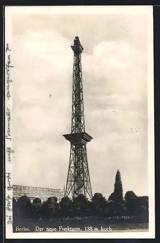 AK Berlin-Charlottenburg, Der neue Funkturm hinter Bäumen