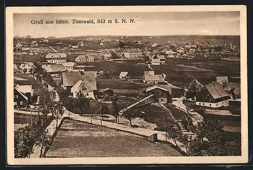 AK böhm. Zinnwald, Blick über verstreute Ortschaft