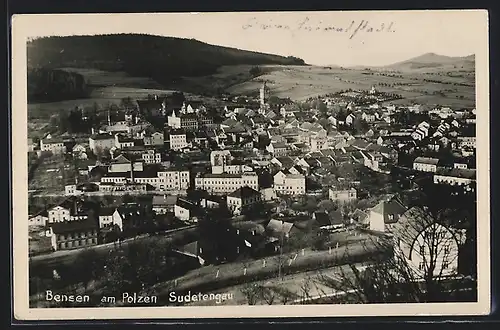 AK Bensen am Polzen, Blick über Ortschaft und Felder