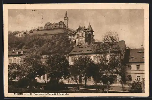 AK Aussig / Usti, Restaurant Ferdinandshöhe mit Elbestrasse
