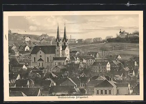 AK Filippsdorf, Teilansicht mit Wallfahrtskirche