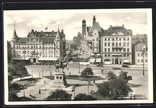 AK Malmö, Stortorget med Karl X Gustavs staty och Hotell Kramer