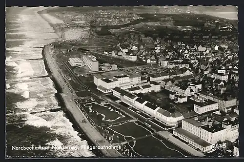 AK Norderney, Nordseeheilbad, Teilansicht, Fliegeraufnahme