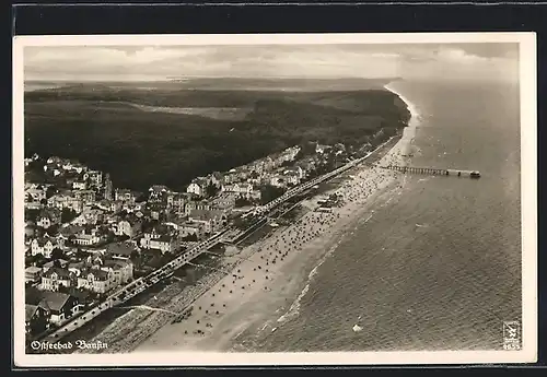 AK Bansin, Generalansicht des Ostseebads, Fliegeraufnahme