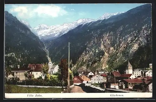 AK Göschenen, Totalansicht mit Villa Zahn