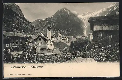 AK Goeschenen, Blick auf die Ortschaft an der Gotthardbahn